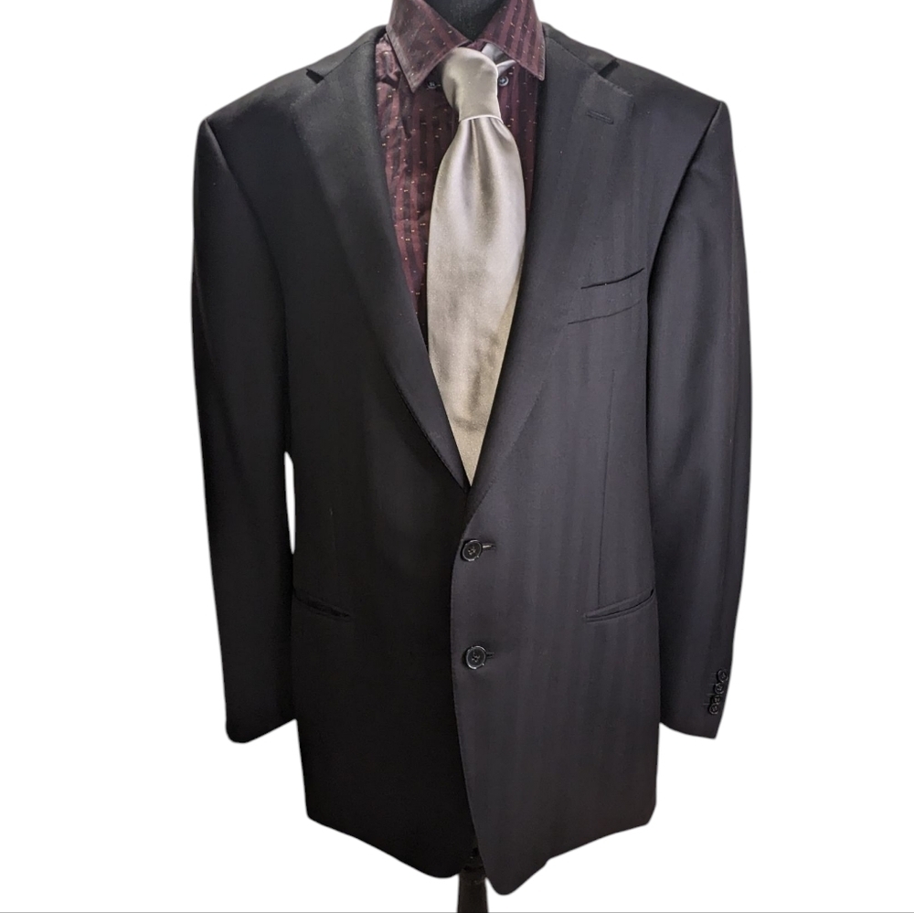 Ermenegildo Zegna Black Striped Wool Blazer Made In Switzerland Size 58r